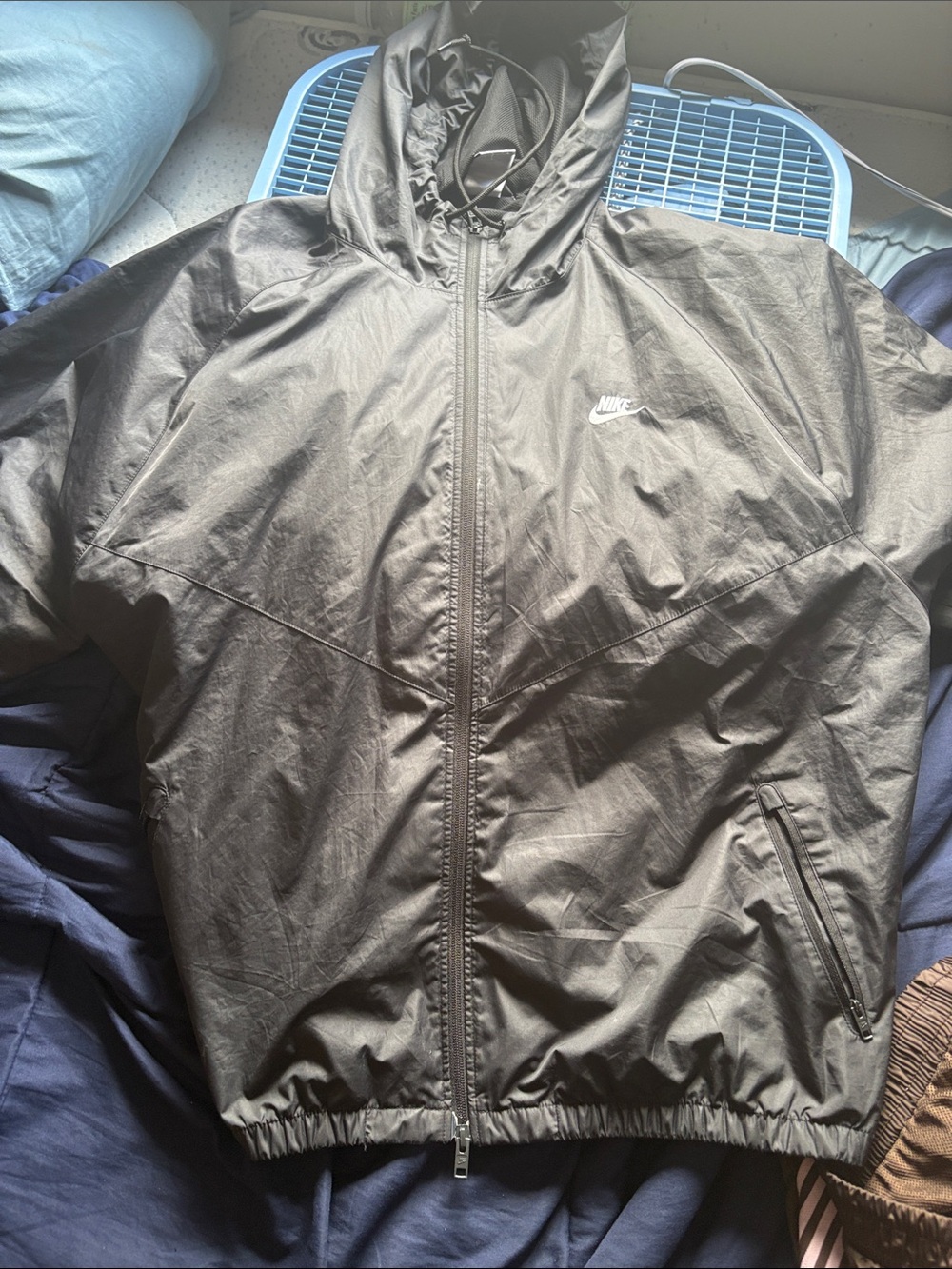 Nike Black Hooded Windbreaker with White Swoosh